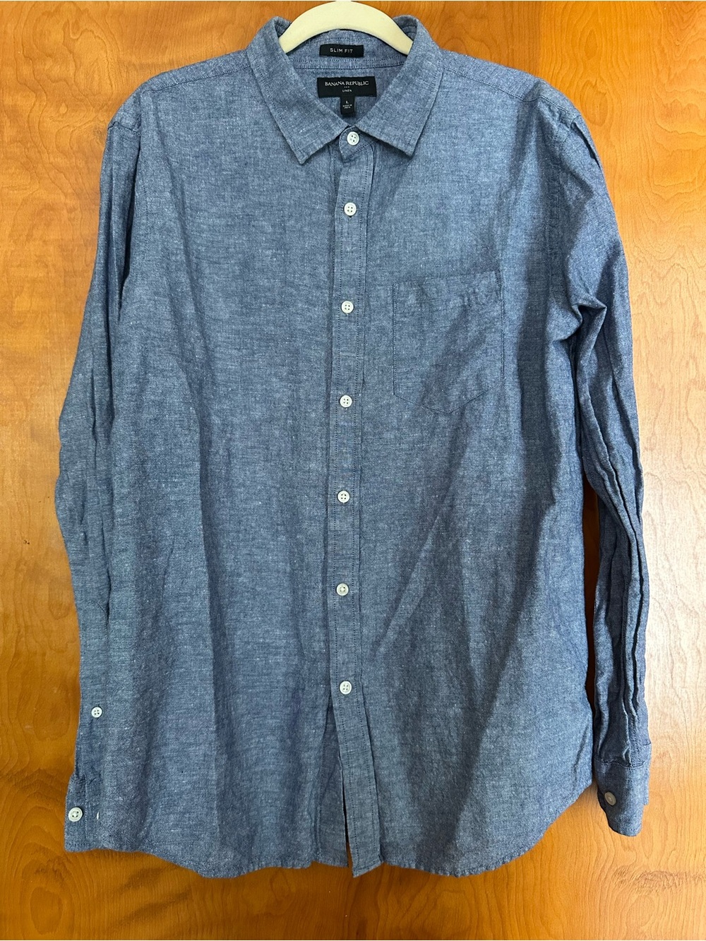 Men’s Banana Republic Linen Chambray Blue, Casual, Button-Down Shirt, Size L
